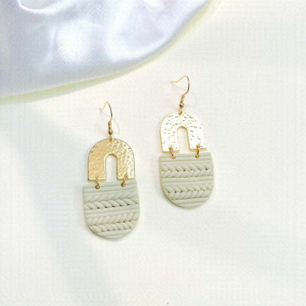 Boho Rainbow Gold Braided Clay Drop Earrings